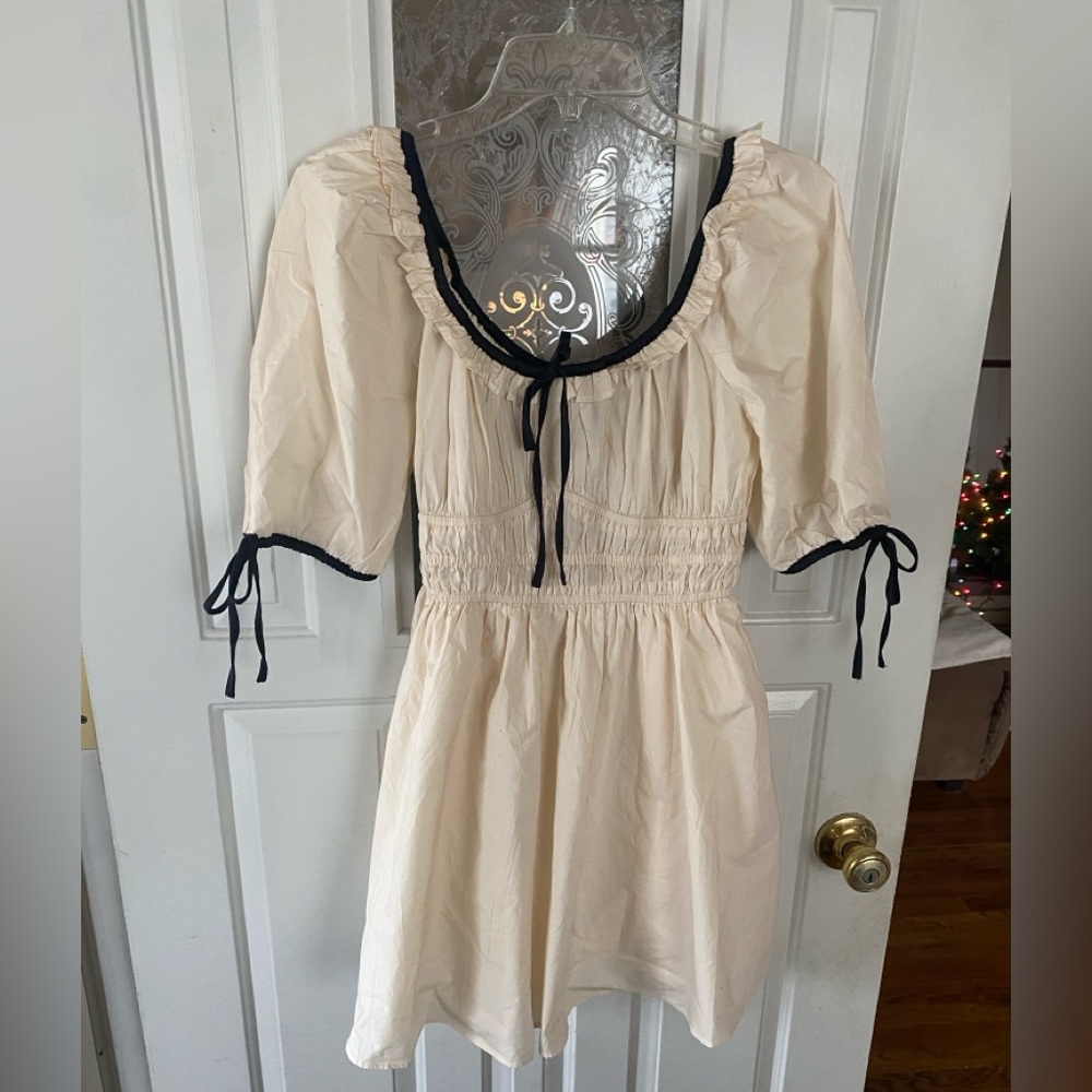American Eagle Outfitters Cream Mini Dress with Black Trim